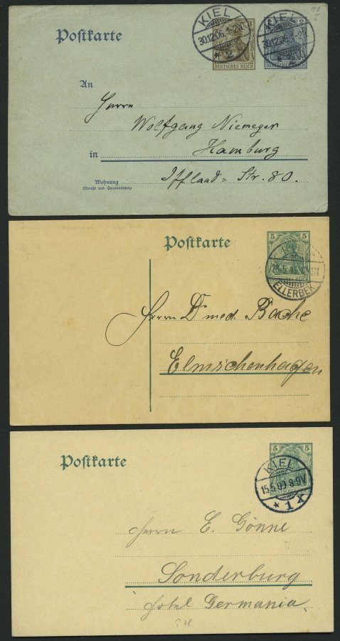 GANZSACHEN 1899-1919, 9 Verschiedene Ganzsachen Mit Abstempelungen Aus KIEL, Meist Pracht - Other & Unclassified