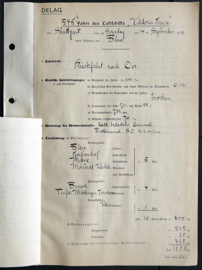 ZEPPELINPOST 4 , 1913, Viktoria Luise, 59 verschiedene Fahrtberichte für den Zeitraum 19.8. - 29.10.13 im alten Leitzord