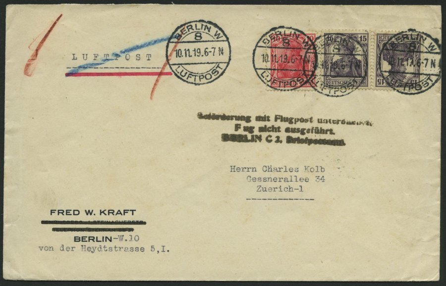 ZEPPELINPOST 19P BRIEF, 1919, Luftschiff Bodensee - Sonderfahrt Nach Stockholm, Rückfahrt Mit Schwarzem Ausfallstempel B - Correo Aéreo & Zeppelin