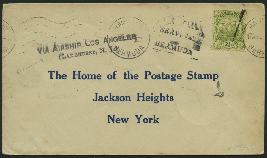 ZEPPELINPOST 20Q BRIEF, 1925, Bermuda-Lakehurst Mit Bestätigungsstempel Und L2 VIA AIRSHIP LOS ANGELES (LAKEHURST, N.J.) - Correo Aéreo & Zeppelin