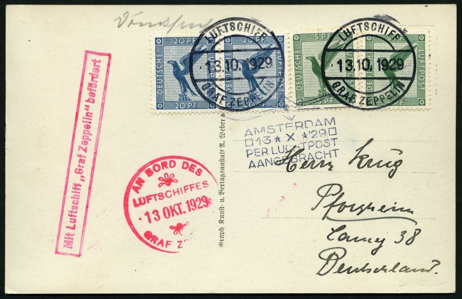 ZEPPELINPOST 41B BRIEF, 1929, Hollandfahrt, Abwurf Amsterdam, Bordpost, Eine 5 Pf.-Marke Mängel Sonst Prachtkarte - Airmail & Zeppelin