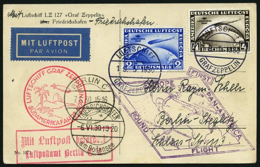 ZEPPELINPOST 57H BRIEF, 1930, Südamerikafahrt, Bordpost, Fr`hafen-Fr`hafen, Leicht Angestoßene Prachtkarte - Airmail & Zeppelin
