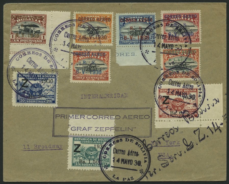 ZEPPELINPOST 60D BRIEF, 1930, Heimfahrt, Bolivianische Post, Frankiert Mit 3 Zeppelinmarken Und Kompletter Serie Sonderf - Airmail & Zeppelin