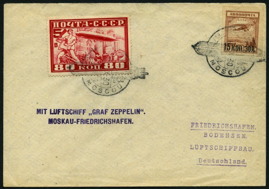 ZEPPELINPOST 85Bb BRIEF, 1930, Rückfahrt Von Russland, Frankiert Mit 80 Kop., Prachtbrief - Correo Aéreo & Zeppelin