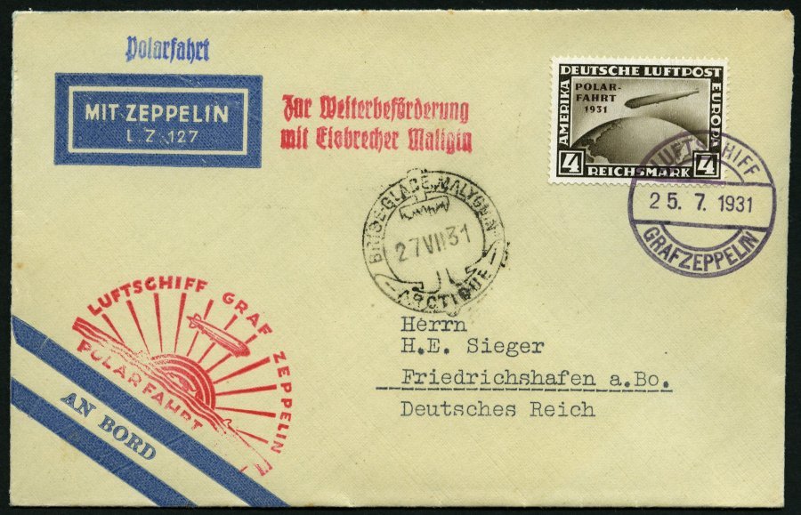 ZEPPELINPOST 119C BRIEF, 1931, Polarfahrt, Bordpost Bis Malygin, Frankiert Mit 4 RM, Prachtbrief - Correo Aéreo & Zeppelin