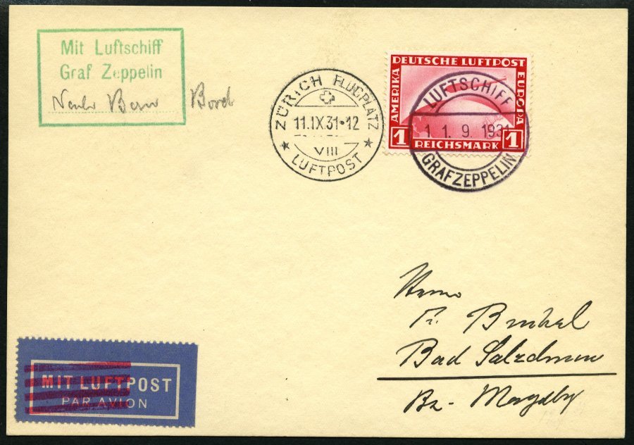 ZEPPELINPOST 127Ab BRIEF, 1931, Zürichfahrt, Bordpost, Prachtkarte - Correo Aéreo & Zeppelin