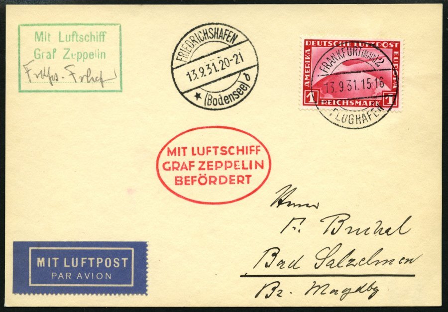 ZEPPELINPOST 128Da BRIEF, 1931, Fahrt Nach Öhringen, Auflieferung Frankfurt Am Main, Prachtkarte - Correo Aéreo & Zeppelin