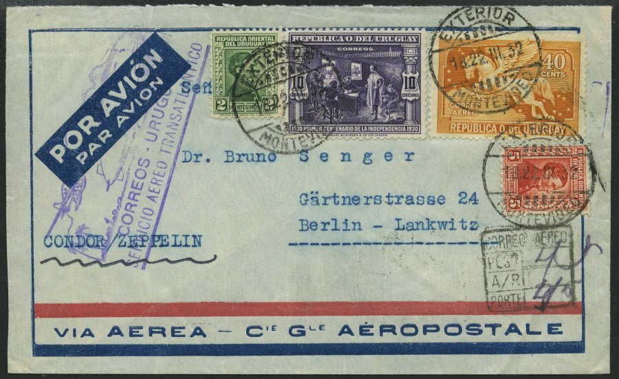 ZEPPELINPOST 142 BRIEF, 1932, Südamerikafahrt, Urug. Post, Einschreib-Bedarfsbrief, Pracht - Airmail & Zeppelin