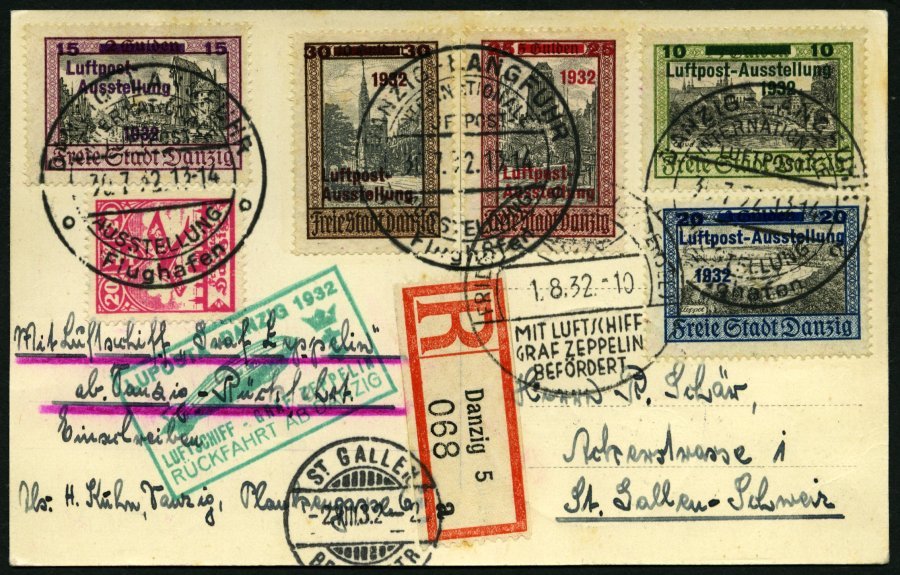 ZEPPELINPOST 170B BRIEF, 1932, LUPOSTA-Fahrt, Danziger Post, Rückfahrt, Einschreibkarte, Pracht - Correo Aéreo & Zeppelin