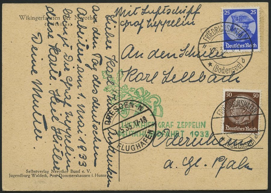 ZEPPELINPOST 201Aa BRIEF, 1933, Deutschlandfahrt, Auflieferung Fr`hafen, Abwurf Dresden, Prachtkarte - Correo Aéreo & Zeppelin