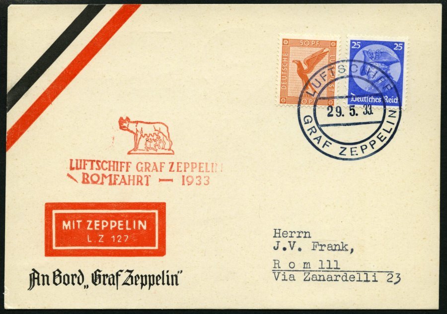 ZEPPELINPOST 207Bb BRIEF, 1933, Italienfahrt, Postabgabe Rom, Bordpost, Prachtkarte - Correo Aéreo & Zeppelin