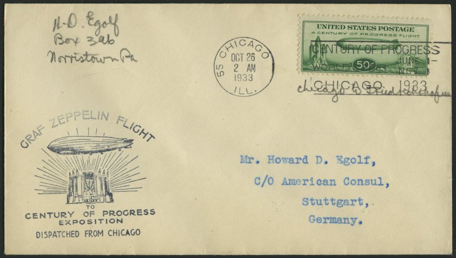 ZEPPELINPOST 244C BRIEF, 1933, Chicagofahrt, US-Post, Chicago-Fr`hafen, Prachtbrief - Airmail & Zeppelin