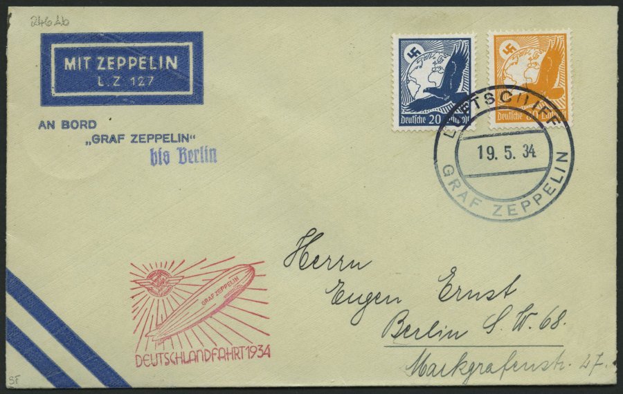 ZEPPELINPOST 246Ab BRIEF, 1934, Deutschlandfahrt, Bordpost Bis Berlin, Rückseitig Mit Eckener-Spendenmarke, Prachtbrief - Airmail & Zeppelin