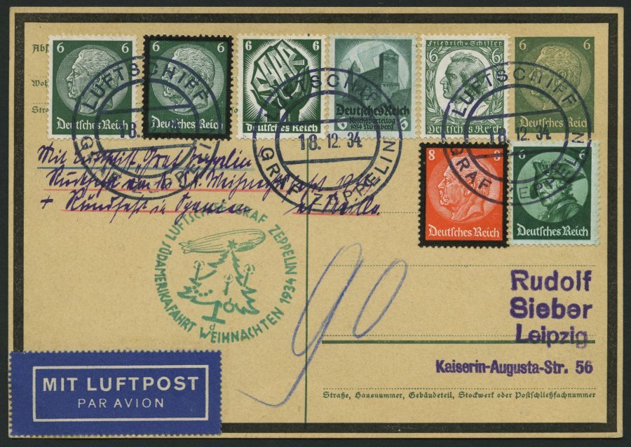 ZEPPELINPOST 286Ca BRIEF, 1934, Weihnachtsfahrt, Bordpost Der Rückfahrt, Prachtkarte - Airmail & Zeppelin