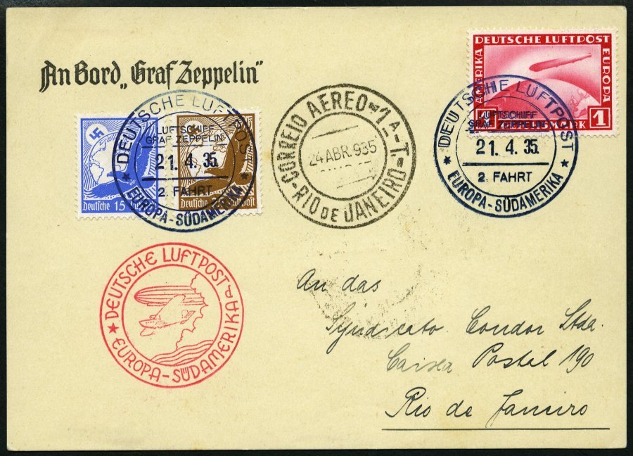 ZEPPELINPOST 293Ab BRIEF, 1935, 2. Südamerikafahrt, Bordpost Mit Stempel D, Prachtkarte - Correo Aéreo & Zeppelin