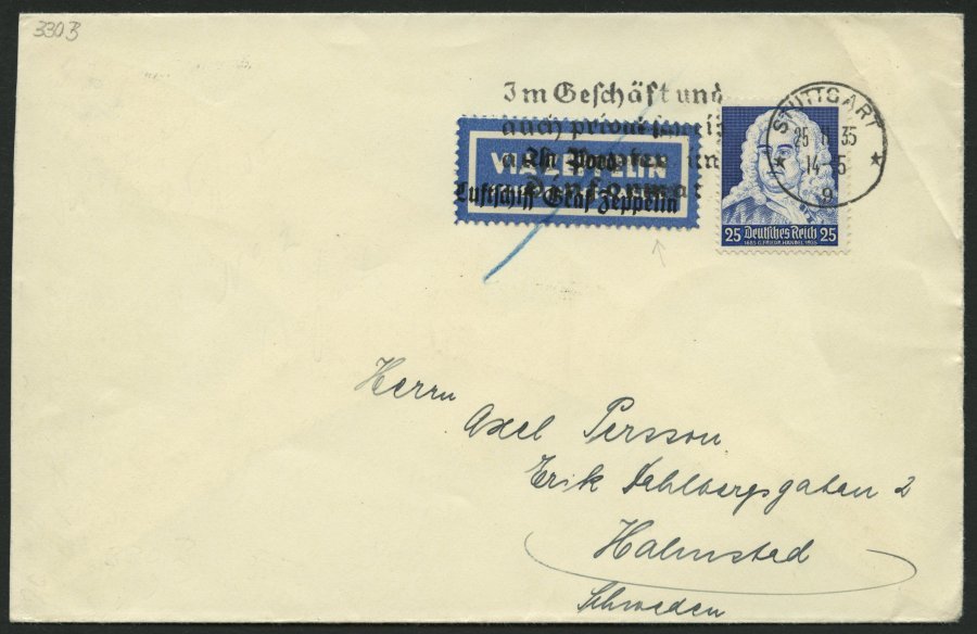 ZEPPELINPOST 330B BRIEF, 1935, 16. Südamerikafahrt, Besatzungspost Vom Luftschiff Nach Schweden, Brief Kleiner Knitter S - Airmail & Zeppelin