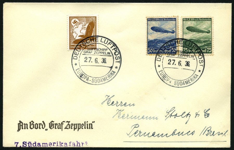 ZEPPELINPOST 353A BRIEF, 1936, 7. Südamerikafahrt, Bordpost Hinfahrt, Prachtbrief - Airmail & Zeppelin