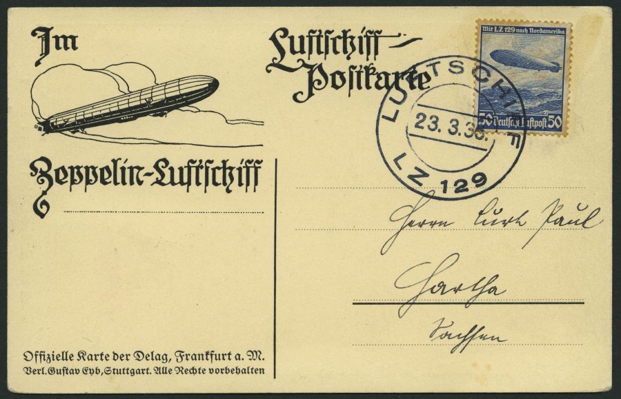 ZEPPELINPOST 401Bb BRIEF, 1936, 1. Postfahrt Hindenburg, Bordpost Mit Zeppelinmarke, Prachtkarte - Correo Aéreo & Zeppelin