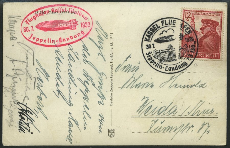 ZEPPELINPOST 0460I BRIEF, 1939, Fahrt Nach Kassel, Postsonderstempel Auf Brief Mit 9x 12 Pf. Hindenburg Und Auf Karte Mi - Airmail & Zeppelin