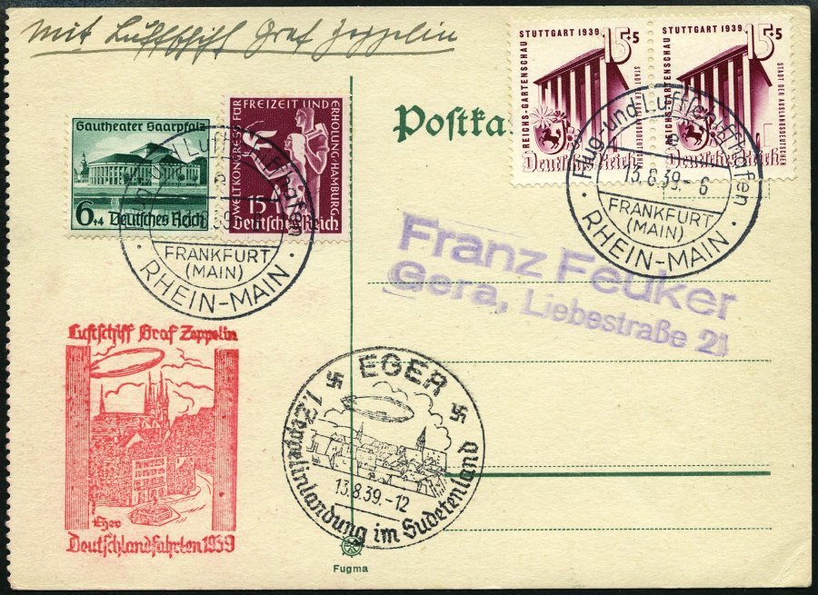 ZEPPELINPOST 462 BRIEF, 1939, Fahrt Nach Eger, Prachtkarte - Correo Aéreo & Zeppelin