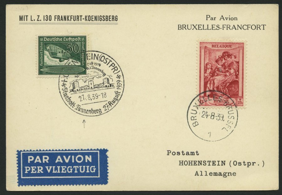 ZEPPELINPOST 464 BRIEF, 1939 Fahrt Nach Königsberg, Vordruck-Zeppelinkarte Mit Deutsch-belgischer Frankatur, Pracht - Correo Aéreo & Zeppelin