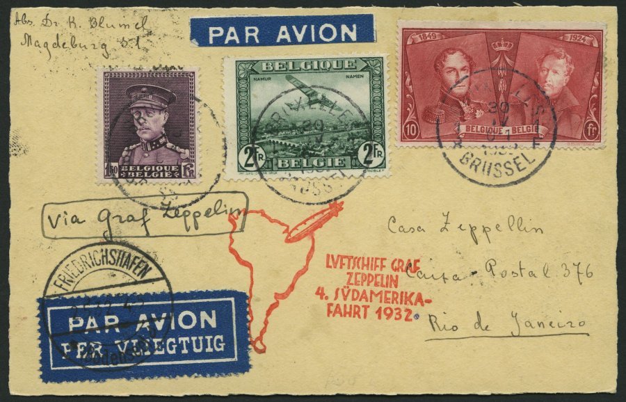 ZULEITUNGSPOST 157 BRIEF, Belgien: 1932, 4. Südamerikafahrt, Prachtkarte - Zeppelines
