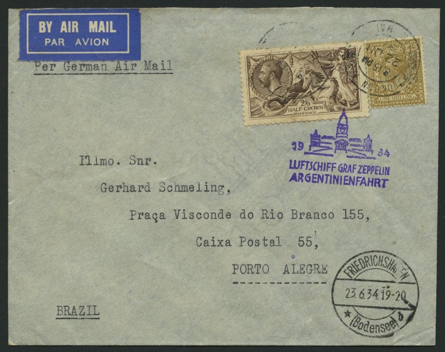 ZULEITUNGSPOST 254 BRIEF, Großbritannien: 1934, 3. Südamerikafahrt, Brief Feinst - Zeppelines