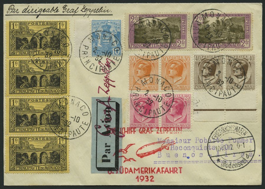 ZULEITUNGSPOST 189 BRIEF, Monaco: 1932, 8. Südamerikafahrt, Prachtbrief - Zeppelines