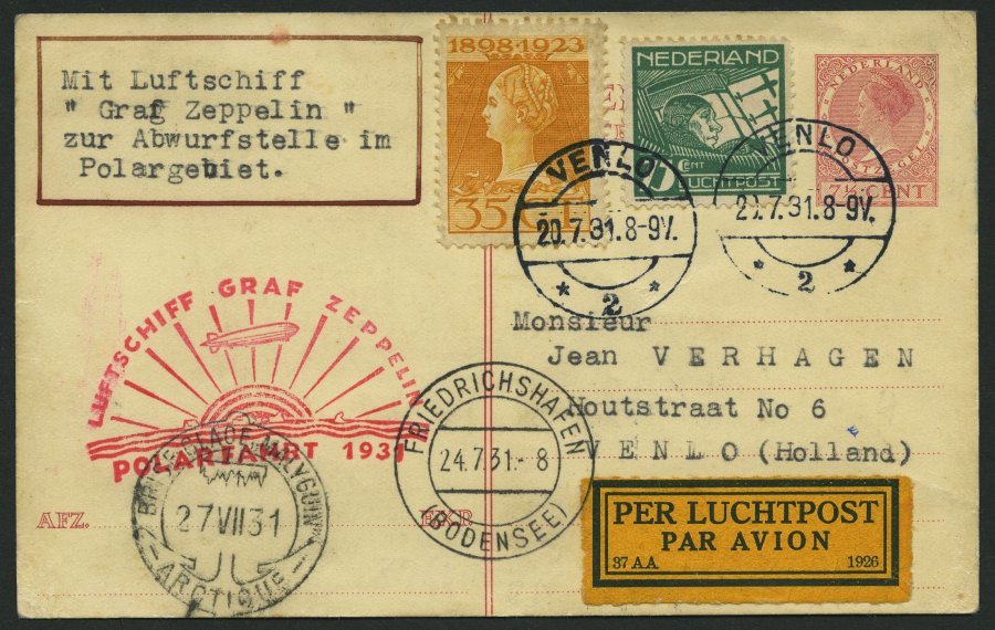 ZULEITUNGSPOST 119C BRIEF, Niederlande: 1931, Polarfahrt, Bis Malygin, Karte Feinst - Zeppelines