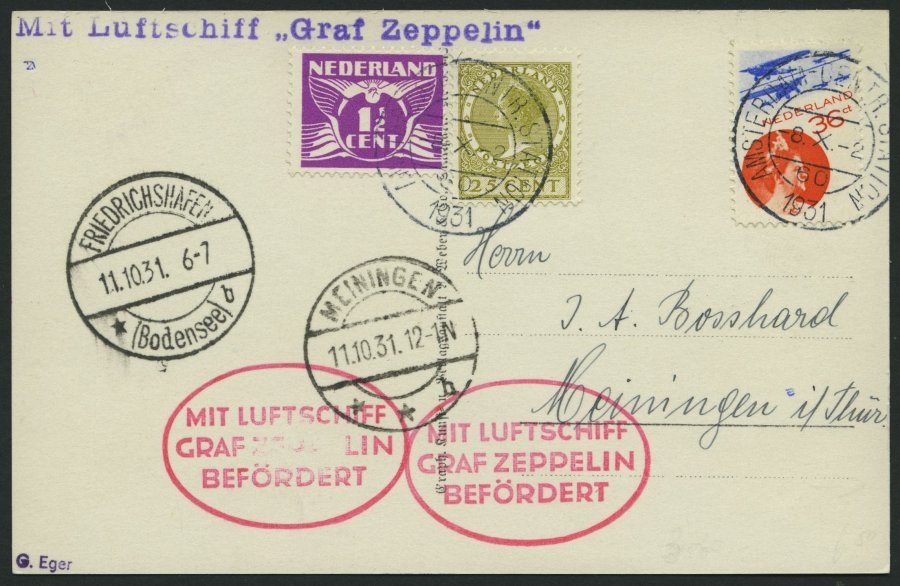 ZULEITUNGSPOST 132 BRIEF, Niederlande: 1931, Fahrt Nach Meiningen, Prachtkarte - Zeppelines