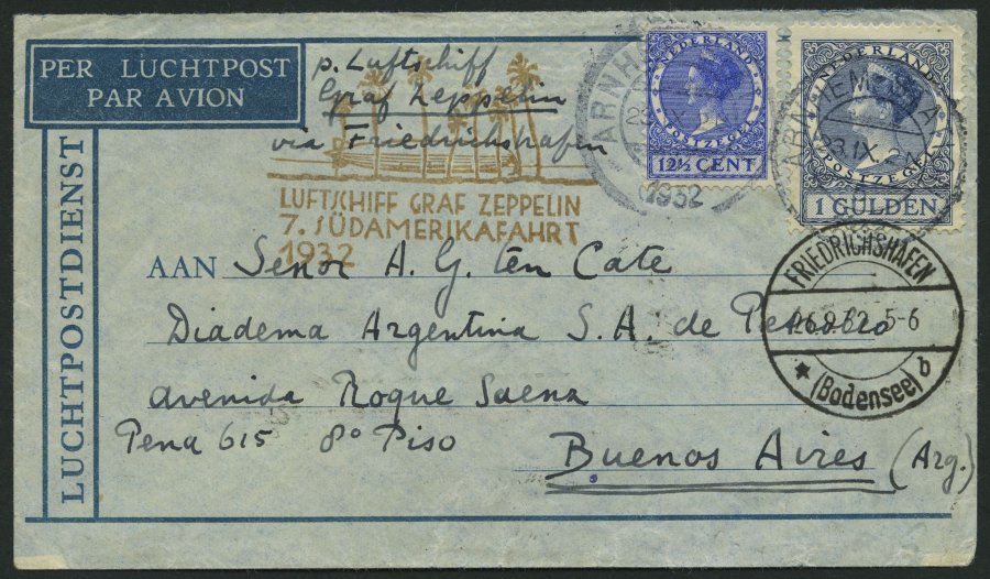 ZULEITUNGSPOST 183 BRIEF, Niederlande: 1932, 7. Südamerikafahrt, Bedarfsbrief, Pracht - Zeppelins