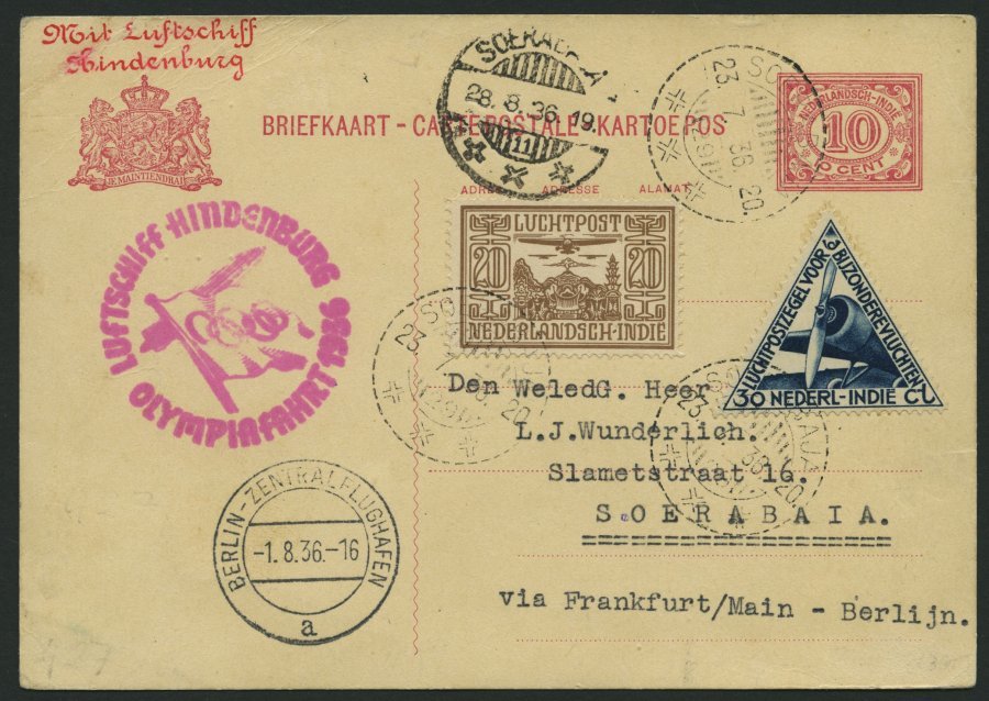 ZULEITUNGSPOST 427 BRIEF, Niederländisch-Indien: 1936, Olympiafahrt, Karte Feinst - Zeppelines