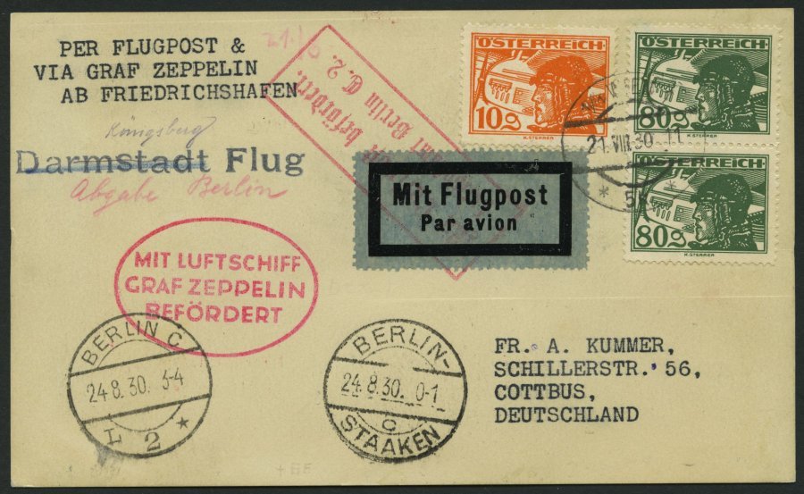 ZULEITUNGSPOST 80 BRIEF, Österreich: 1930, Ostpreußenfahrt, Bis Berlin-Staaken, Prachtkarte - Zeppelines