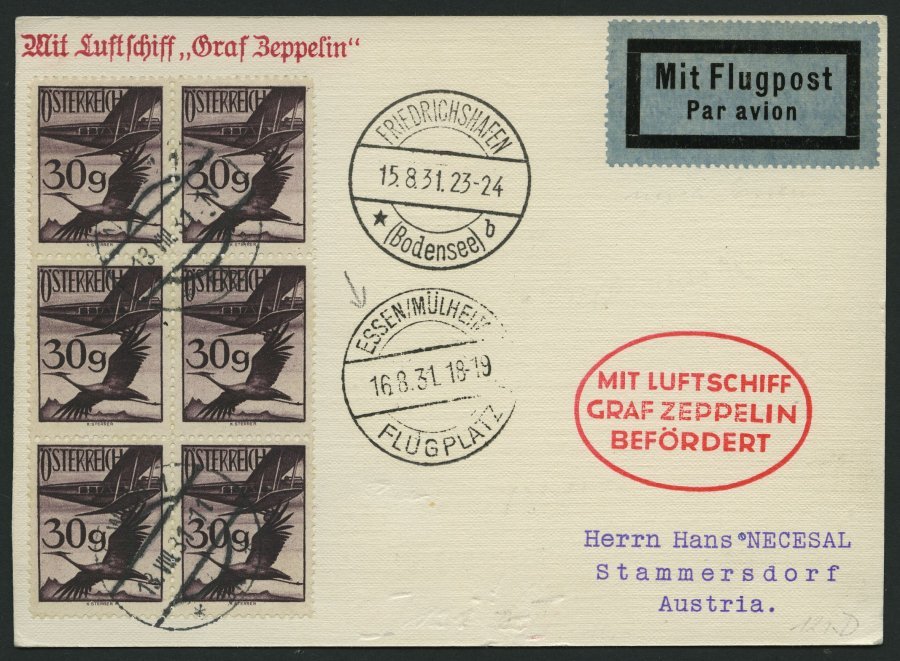 ZULEITUNGSPOST 121D BRIEF, Österreich: 1931, Fahrt Nach Essen, Prachtkarte - Zeppelins