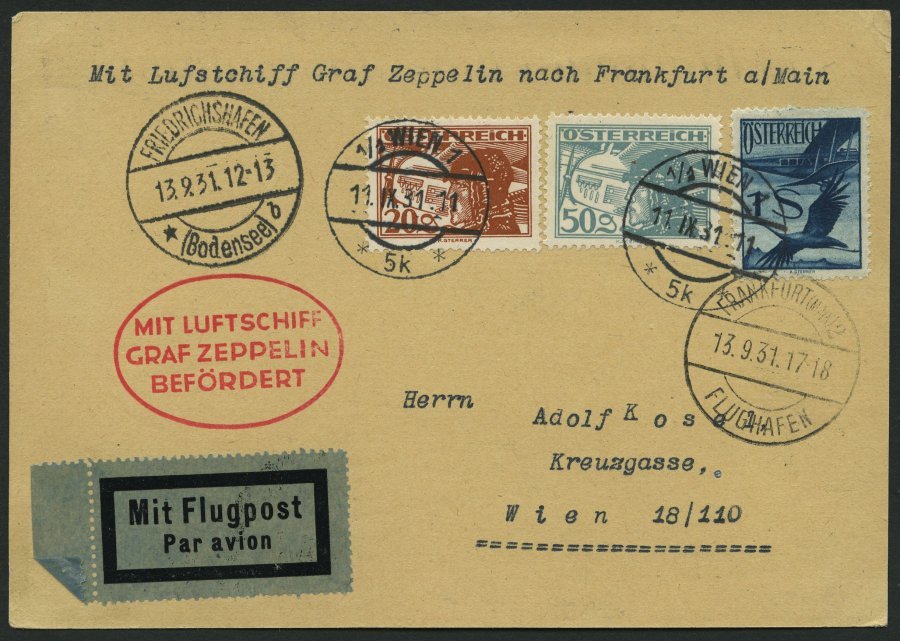 ZULEITUNGSPOST 128 BRIEF, Österreich: 1931, Fahrt Öhringen-Frankfurt Am Main, Prachtkarte - Zeppelines