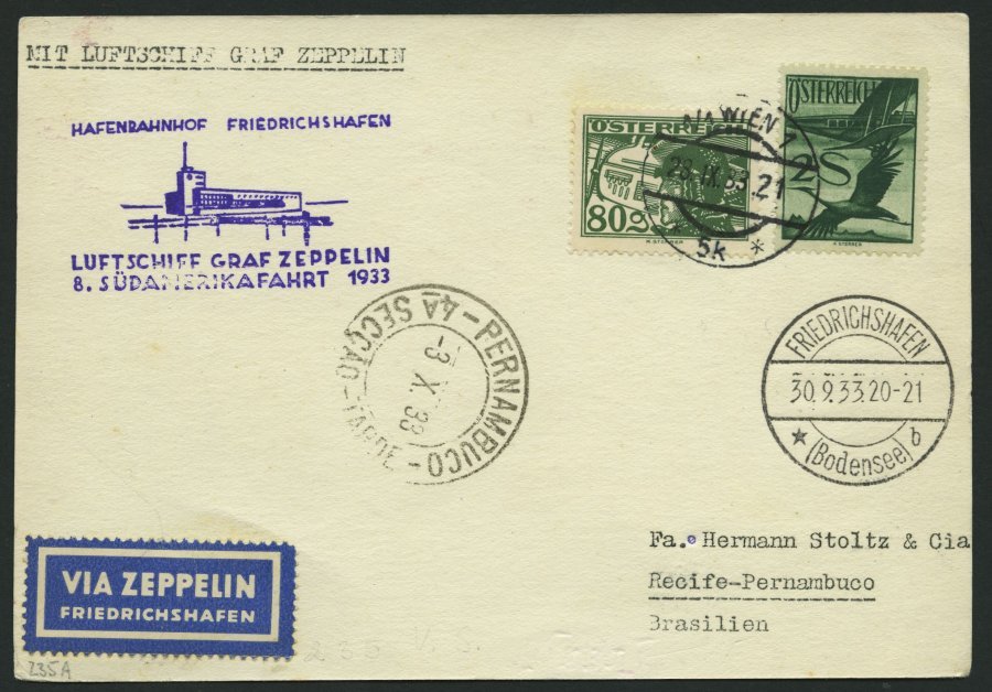 ZULEITUNGSPOST 235 BRIEF, Österreich: 1933, 8. Südamerikafahrt, Prachtkarte - Zeppelins