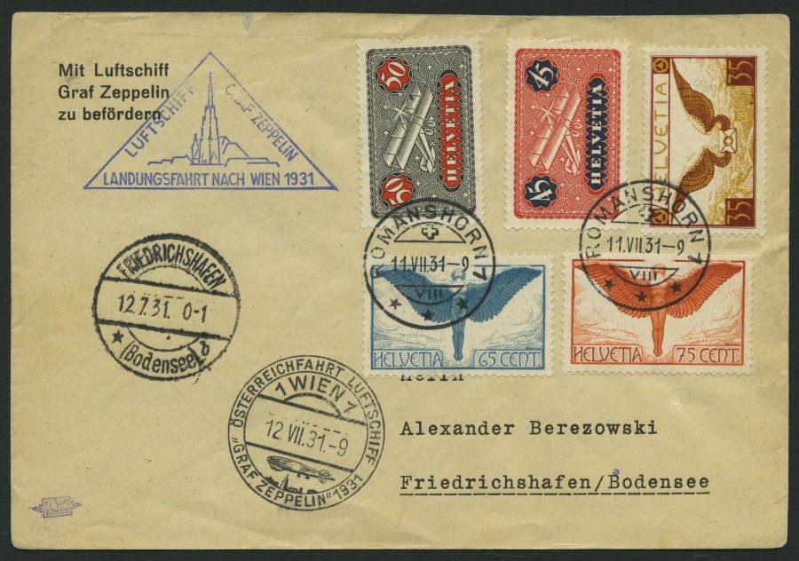 ZULEITUNGSPOST 116 BRIEF, Schweiz: 1931, Fahrt Nach Wien, Prachtbrief - Zeppelines