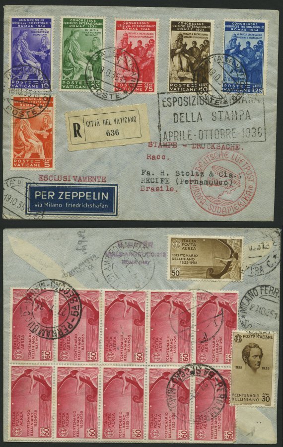 ZULEITUNGSPOST 326Ba BRIEF, Vatikan: 1935, 15. Südamerikafahrt, Nachbringeflug Ab Stuttgart Mit Stempel E, Einschreib-Dr - Zeppelines