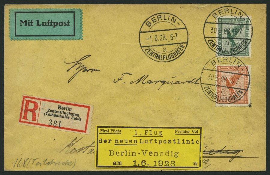 ERST-UND ERÖFFNUNGSFLÜGE 28.35.01 BRIEF, 1.6.1928, Berlin-Venedig, Prachtbrief - Zeppelines