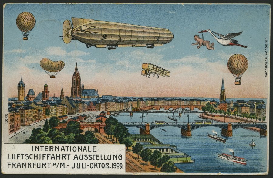 ALTE ANSICHTSKARTEN 1909, Internationale Luftschiff Ausstellung Frankfurt, Farbige Ansichtskarte, Stempel FRANKFURT/M., - Otros & Sin Clasificación