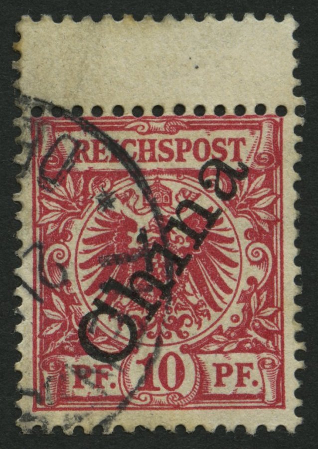 DP CHINA 3IIc O, 1898, 10 Pf. Dunkelrosa Steiler Aufdruck Mit Oben Anhängendem Steg, Pracht, Gepr. Jäschke-L., Mi. (130. - China (offices)