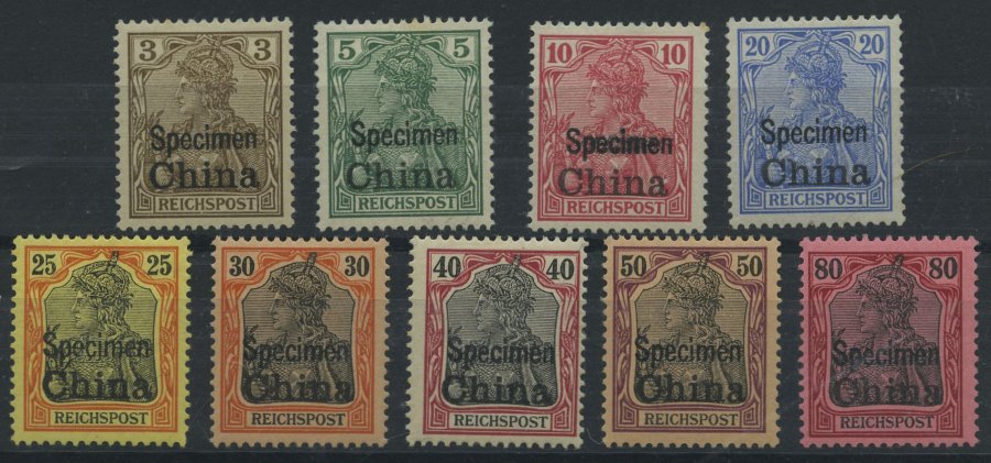 DP CHINA 15-23SP *, 1901, 3 - 80 Pf. Reichspost Mit Aufdruck SPECIMEN, Falzrest, 9 Prachtwerte, Mi. 2520.- - Cina (uffici)