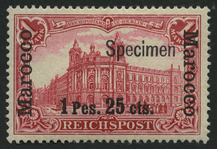 DP IN MAROKKO 16ISP *, 1900, 1 P. 25 C. Auf 1 M., Type I, Aufdruck Specimen, Falzrest, Pracht, Signiert, Mi. 180.- - Morocco (offices)