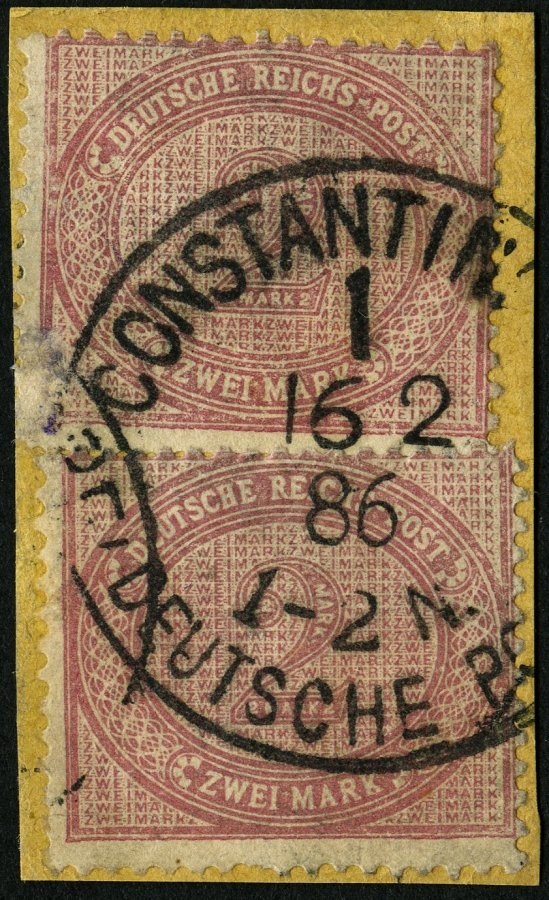 DP TÜRKEI V 37c BrfStk, 1886, 2 M. Mittelrosalila, 2x Auf Postabschnitt, Stempel Konstantinopel 6, Kleine Mängel, Feinst - Turkey (offices)