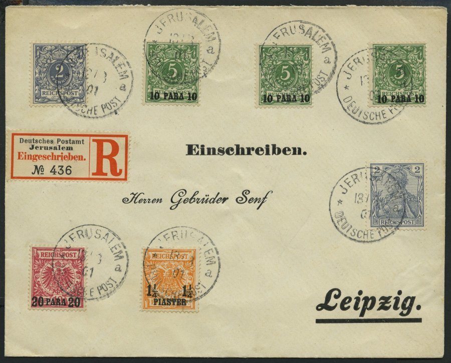 DP TÜRKEI M 52/3,6,7,9 BRIEF, 1901, 2 Pf. Lebhaftgrau Und 21/2 Pf. Blaugrau Mit Zusatzfrankatur Auf Philatelistischem Ei - Turkey (offices)