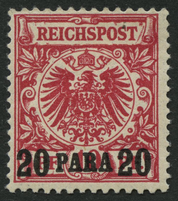 DP TÜRKEI 7e *, 1899, 20 PA. Auf 10 Pf. Dunkelrosa, Falzrest, Pracht, Fotoattest Jäschke-L. - Turkey (offices)