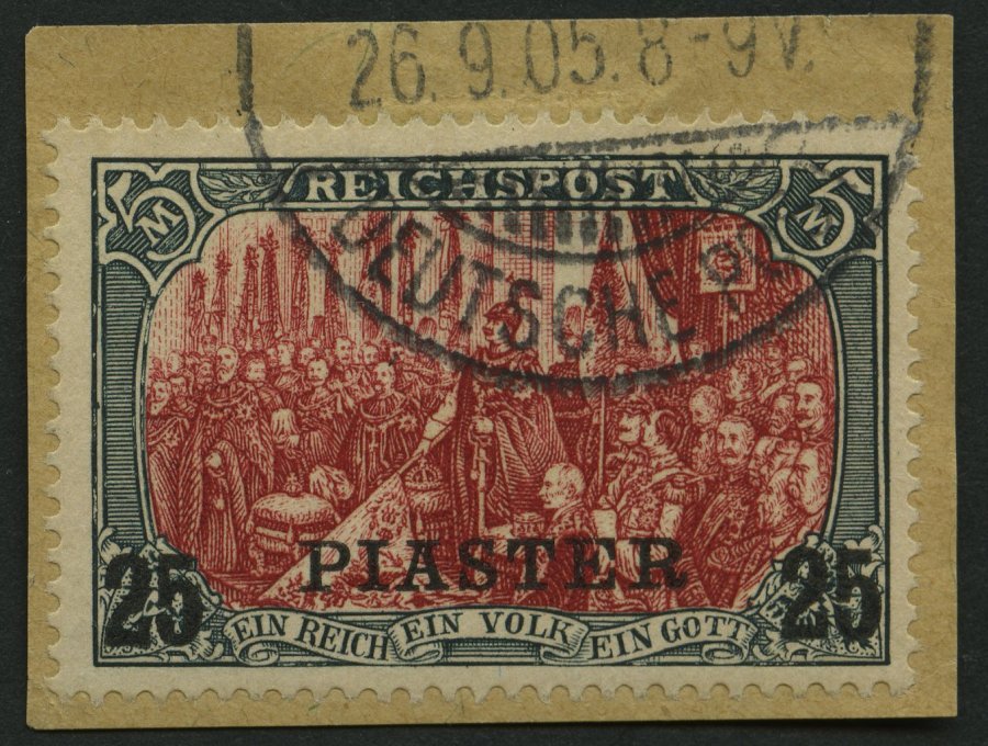 DP TÜRKEI 23II BrfStk, 1903, 25 PIA. Auf 5 M., Aufdruck Type II, Prachtbriefstück, Gepr. Bothe, Mi. (700.-) - Turkey (offices)