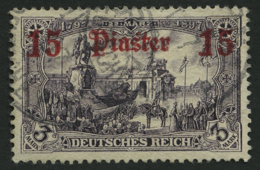 DP TÜRKEI 34b O, 1905, 15 Pia. Auf 3 M., Ohne Wz., Normale Zähnung, Pracht, Mi. 70.- - Turkey (offices)