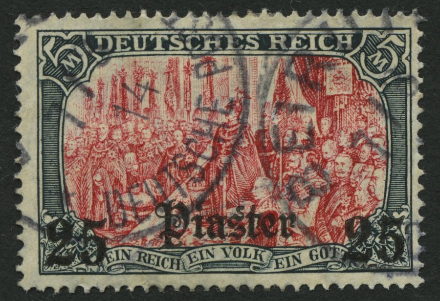 DP TÜRKEI 47a O, 1905, 25 Pia. Auf 5 M., Mit Wz., Gelblichrot Quarzend, Pracht, Mi. 120.- - Turkey (offices)