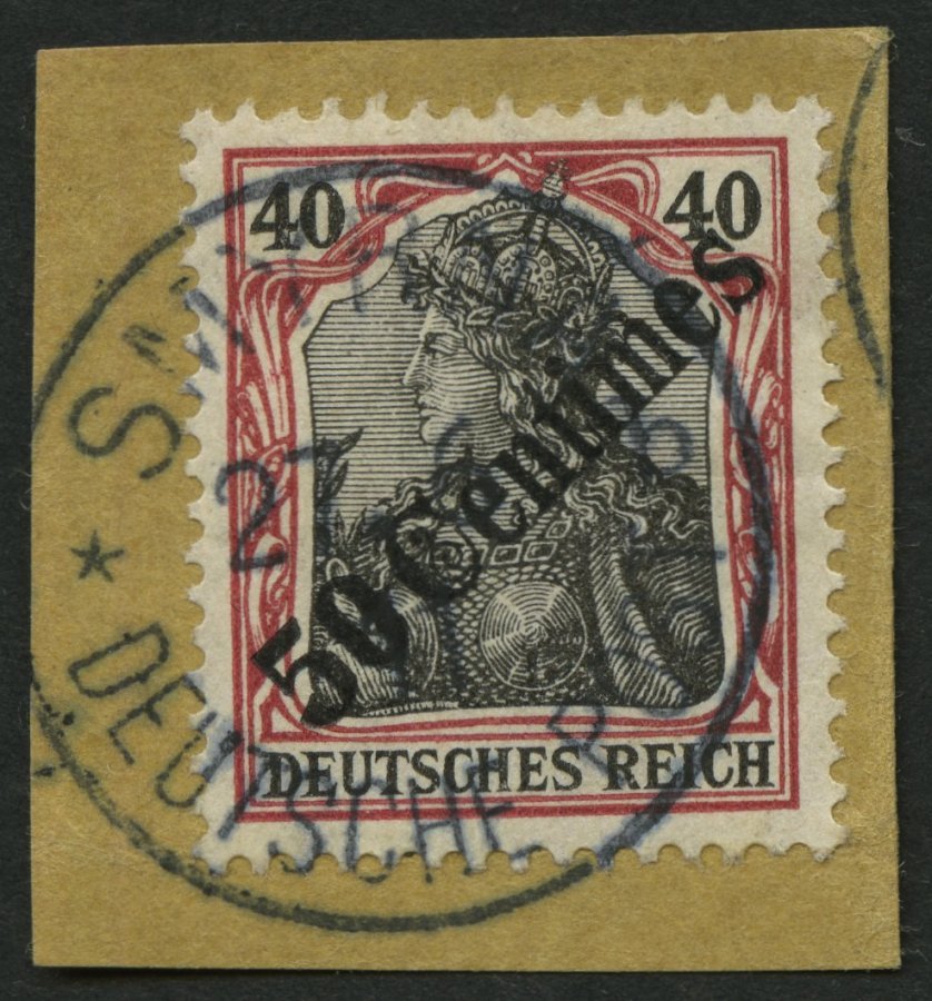 DP TÜRKEI 51 BrfStk, 1908, 50 C. Auf 40 Pf. Diagonaler Aufdruck, Prachtbriefstück, Mi. (75.-) - Turquia (oficinas)